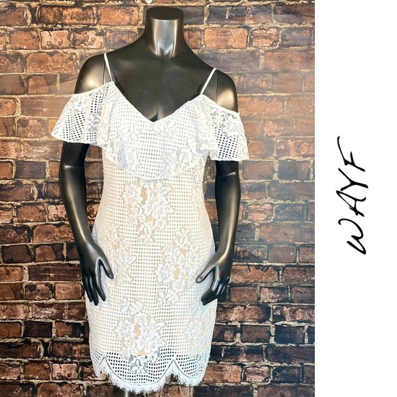 Wayf Dresses & Skirts - Wayf Lace Knee Length Summer Dress Ruffled Pale Blue NWT